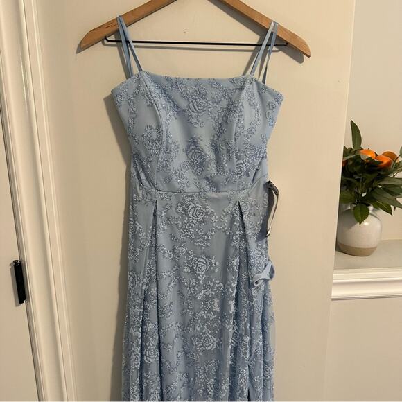 NWT JUMP Apparel Blue Glitter Lace Strapless Maxi Gown 7/8 - Picture 5 of 11